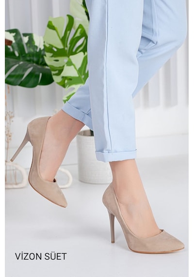 Asya Kadın İnce Topuklu Stiletto Ayakkabı Vizon Nubuk