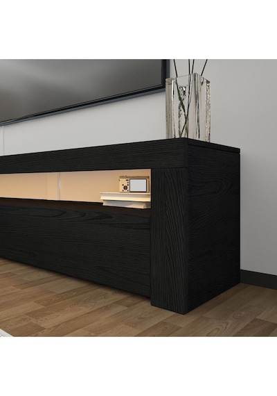 Batı LED Işıklı 2 Kapaklı TV Sehpası – 150 cm – Minimal Tasarım, Ahşap siyah