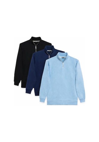 Tudors Unisex 3'lü Paket Siyah-lacivert-mavi Relax Fit Pamuklu Yarım Fermuarlı Dik Yaka Sweatshirt-42627 Çok Renkli Tudors Unisex 3'lü Paket Siyah-lacivert-mavi Relax Fit Pamuklu Yarım Fermuarlı Dik Yaka Sweatshirt-42627 Çok Renkli