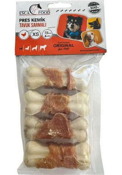 Esca Food Tavuk Eti Sargılı Beyaz Pres Kemik Köpek Ödül Maması 4'lü 7.5 CM