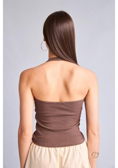 Defacto Fıtted Halter Yaka Fitilli Kaşkorse Atlet H8088ax26smbn151 Kahve-bn151