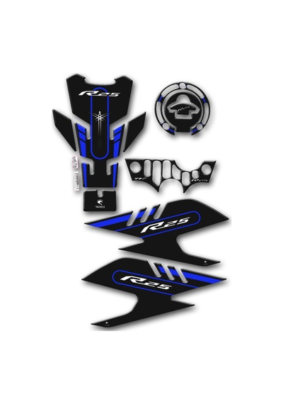 Hades Yamaha R25 2019-2021 Uyumlu Tank Pad Seti Siyah Mavi Depo Koruma