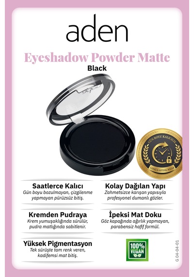Aden Eyeshadow Powder Matte - Mat Göz Farı 01 Black Siyah 0