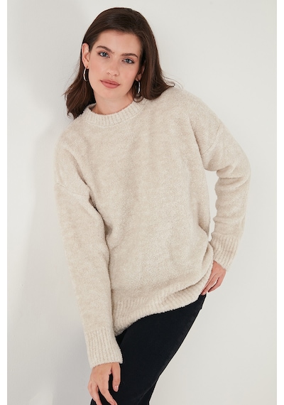 Lela Regular Fit Dik Yaka Yumuşak Dokulu Triko Bayan Kazak 4616222 Taş