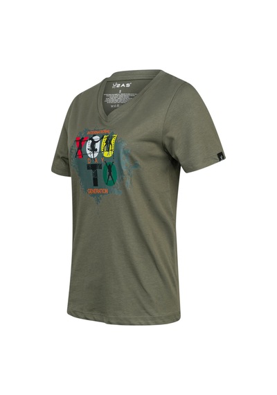 2as Alone Baskılı V Yaka Kadın T-shirt 403 Haki