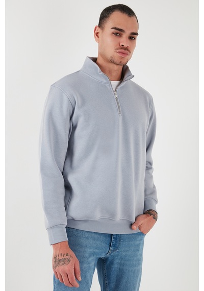 Buratti Pamuklu Regular Fit Yarım Fermuarlı Dik Yaka Erkek Sweat 59052592 Açık Gri