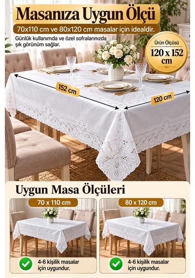 Beyaz 120x152 Cm Dantel Görünümlü Pvc Masa Örtüsü Sıvı Geçirmez Silinebilir Mutfak Masa Örtüsü Lüks