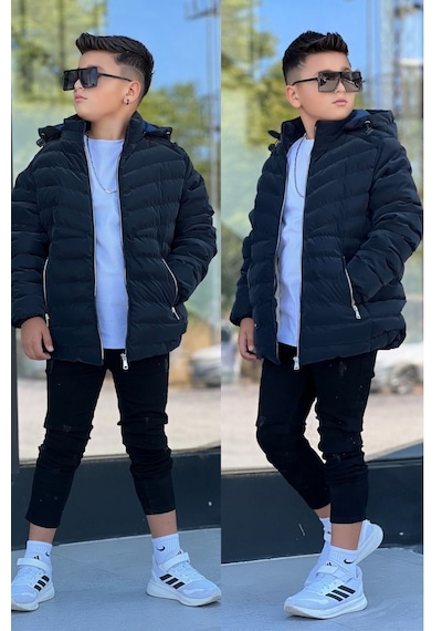 Pina Kids Erkek Çocuk Çıkarılabilir Kapüşonlu Sık Dikişli Nova Kumaş Kışlık Şişme Mont Km4016 Lacivert