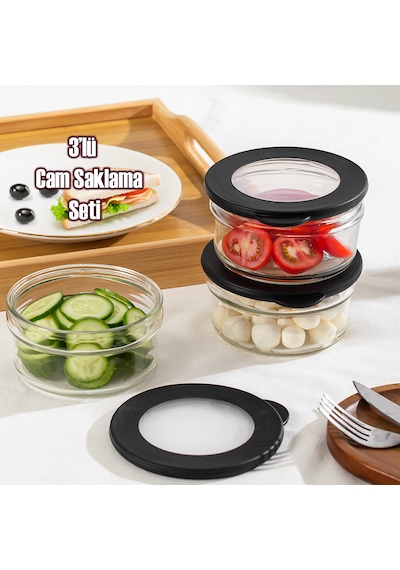 Porsima 4380 Flat 3 Lü Cam Çok Amaçlı Saklama Kabı