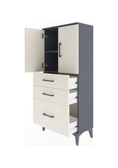 Arges Dolap 2 Raflı 3 Çekmeceli 2 Kapaklı 60x30x134 Antrasit-aytaşı Antrasit