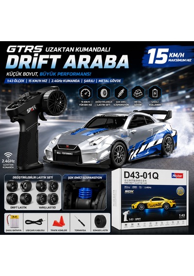 Gtrs Uzaktan Kumandalı 1:43 Metal Drift Araba 15 Km/h Hız Şarjlı Rc Yarış Arabası Drift