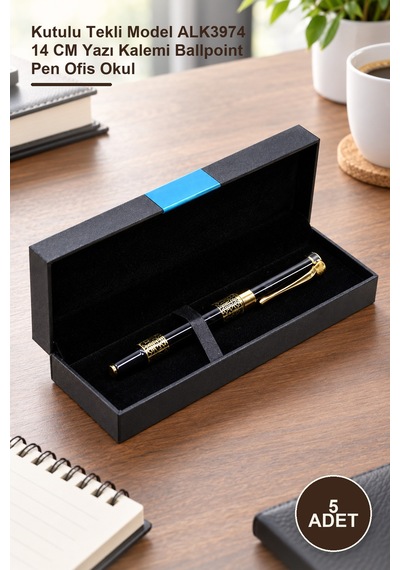 5 Adet Tükenmez Kalem Kutulu Tekli Model Alk3974 14 Cm Yazı Kalemi Ballpoint Pen Ofis Okul 1