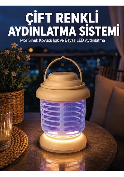 Çift Renkli Led Aydınlatmalı Taşınabilir Sinek Kovucu Lamba - Lisinya Mor