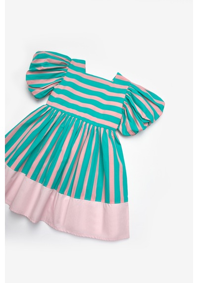 Le Mabelle Mint Çizgili Kız Çocuk Poplin Elbise - Juno Mint