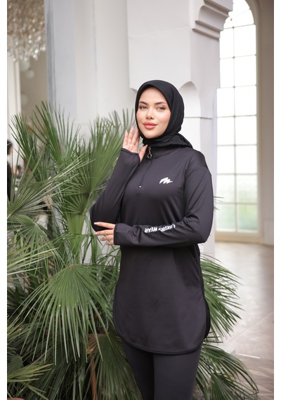 Mimi Luxury Wear Siyah Kadın Fermuarlı Dalgıç Kumaş Standart Kalıp Jogger Eşofman Takımı 358