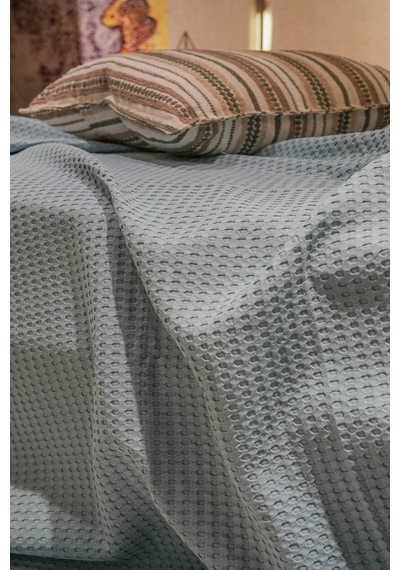 Sofline Premium %100 Pamuk Tek Kişilik Yazlık Pike, Yatak Örtüsü, Terletmez Kumaş Gri Renk 160x240cm Petrol
