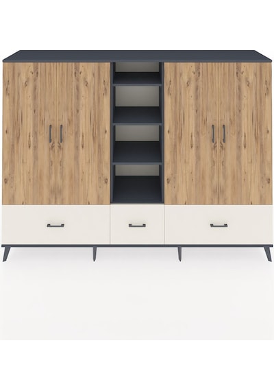 Hyperion Dolap 12 Raflı 3 Çekmeceli 4 Kapaklı 220x44x163 Antrasit Antrasit-çam/aytaşı