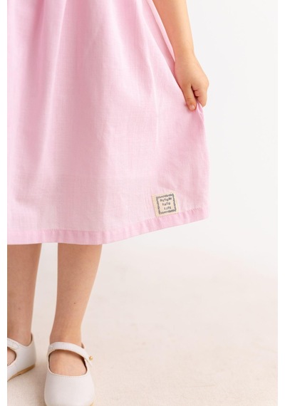 Oliventhekid Pembe Sıra Lastikli Kız Çocuk Elbise Pembe Pembe