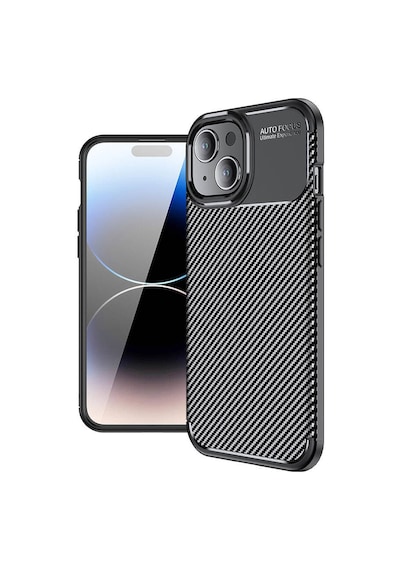 Apple Uyumlu iPhone 15 Plus Kilif Lens Karbon Serisi Negro Silikon Kapak