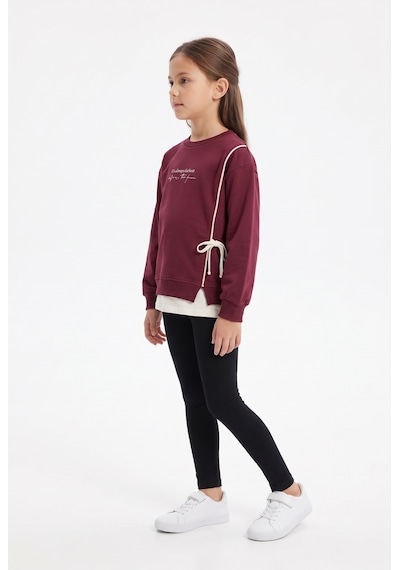 Toontoy Kids Toontoy Kız Çocuk Önü Baskılı Garni Detaylı Sweatshirt Vişne
