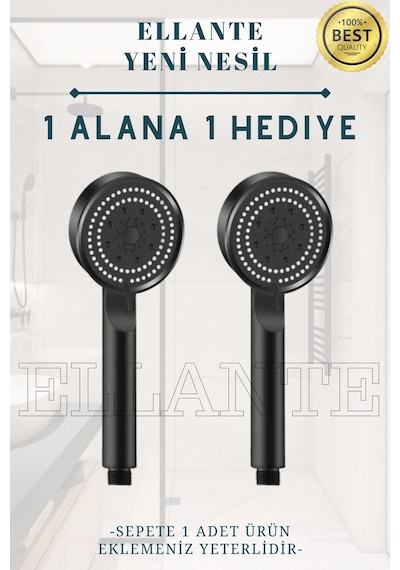 5 Fonksiyonlu Yüksek Basınçlı Ayarlanabilir Duş Başlığı Asil Siyah Duş Başlığı 1 Alana 1 Hediye Çok Renkli