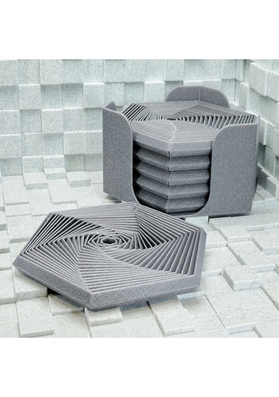 3d Baskı Super Fidget Coaster Seti - Altıgen Desenli Bardak Altlığı Ve Tutucu-gri Diğer