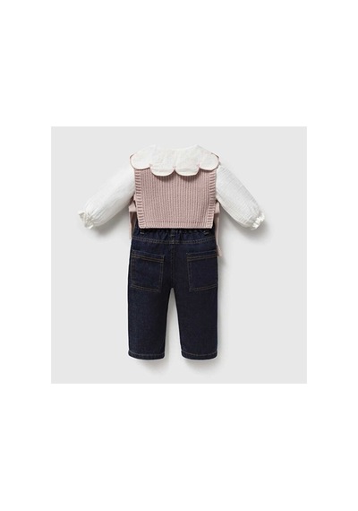 Ministok Lumiere Nakışlı Balon Jean Süveter Ve Gömlekten Oluşan 3'lü Kız B Pembe