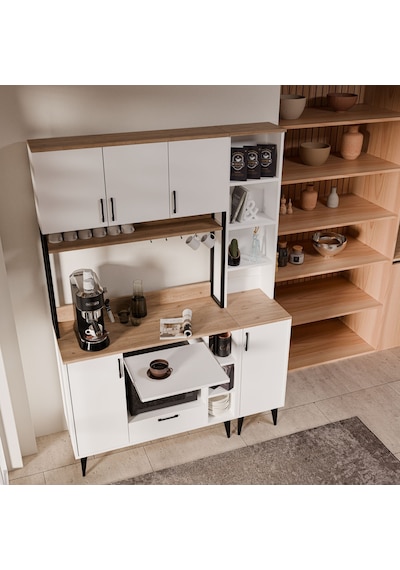 MEZZA SET 5260-5261 COFFEMATE Kahve Köşesi Çok Amaçlı Dolap Kiler Mutfak Dolabı Sepet Beyaz