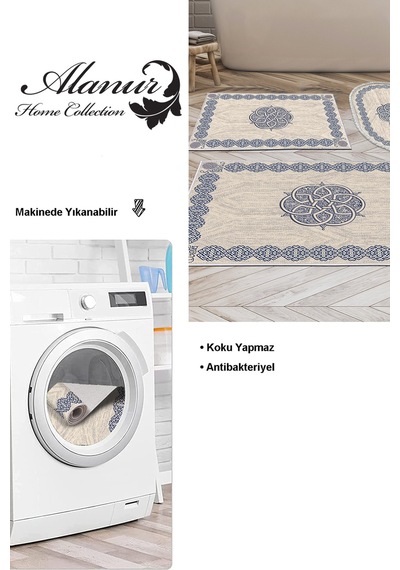 Dekoreko Kaymaz Taban Djt 3 Lü Banyo Paspas Takımı Trend Karışık Modern 1319 Mavi