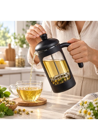 Borosilikat Cam French Press 350 Ml, Siyah Çerçeveli Kavisli Saplı Pistonlu Demlik, Kahve Ve Bitki Çayı Demleme Apa Diğer