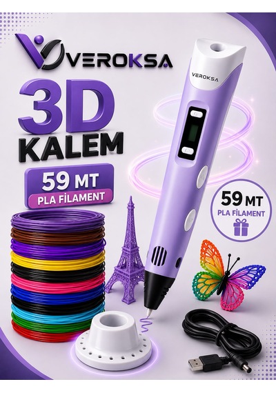 3d Kalem - 3d Yazıcı Kalem 59 Mt Filamentli Mor