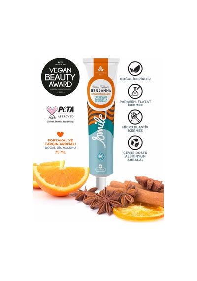 Ben & Anna White + Cinnamon Orange Doğal Diş Macunu Seti 75 Ml X 2 Vegan, Florürlü, Paraben İçermez