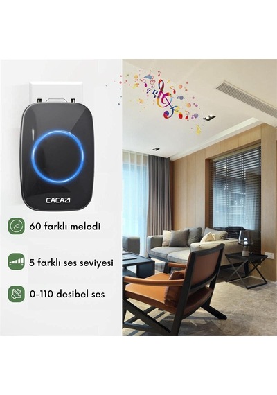 Kablosuz Uzaktan Kumandalı Kapı Zili Led Melodili 300 Metre Cacazi