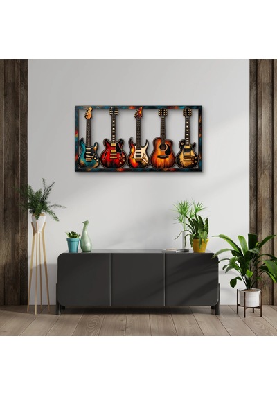 Beş Gitar - Metal Tablo - Dec0226 150 X 78 Cm Çok Renkli