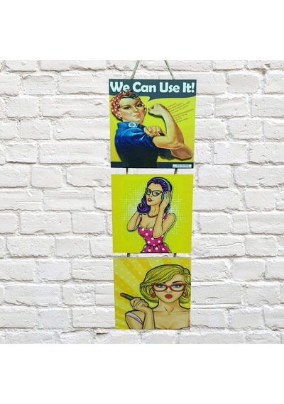 Retro Time Kadın Kabartmalı Baskı 3'lü Mdf Tablo Woman Power 1