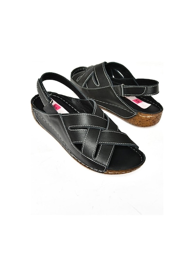 Fox Shoesp555012303 Siyah Hakiki Deri Comfort Ortopedik Taban Kadın Sandalet Siyah