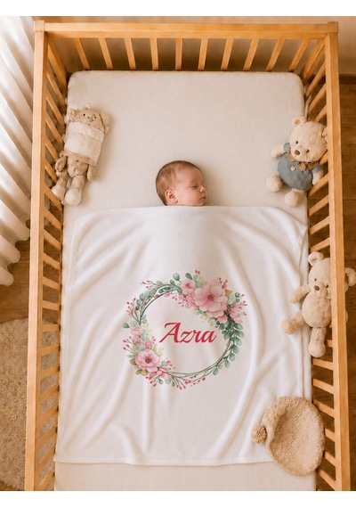 Kız Bebek Hediyesi İsme Özel 80x80 Cm Çift Kat Penye Bebek Battaniyesi %100 Pamuk Ham Bez Kıyafet Keseli 1024bk3x Ekru