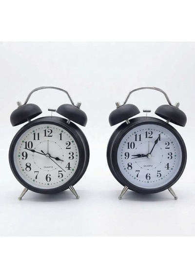Çalar Saat 21 Cm Kurmalı Alarm Lı Çalar Saat Büyük Boy Retro Vintage Çift Çanlı Komodin Saati Kırmızı Siyah