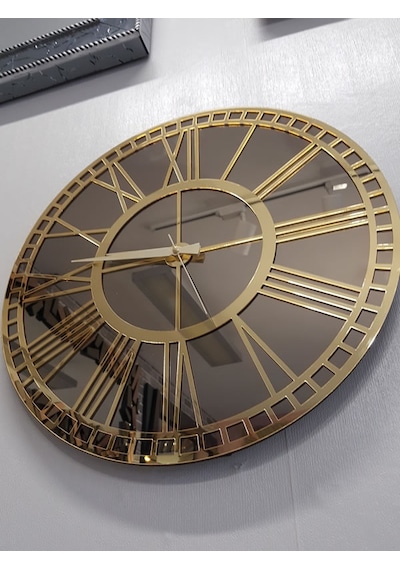 Ayna Denizi Golden Bronze Model Altın Bronz Renk 50 CM Dekoratif Aynalı Duvar Saati Altın