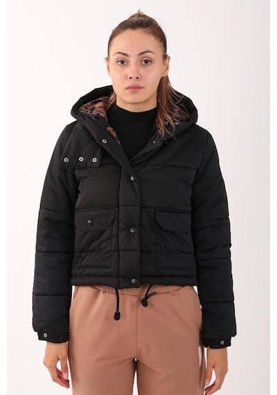 Maraton Sportswear Regular Kadın Kapşonlu Uzun Kol Basic Siyah Mont 21288-siyah Siyah
