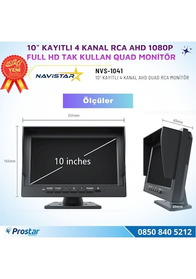 Kayıtlı 10 İnç 4 Kanal Full Hd Tak Kullan Quad Ahd Analog Uyumlu Rca Av Araç Monitörü 12-24v