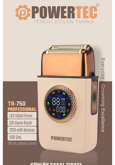 Powertec Tr-750 Göstergeli Type C Günlük Sakal Tıraş Makinesi 7500 Rpm Kahverengi