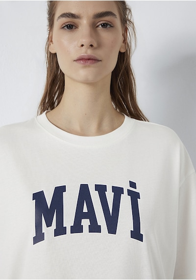 Mavi - Mavi Logo Baskılı Ekru Tişört. 1600843-81964 Ekru