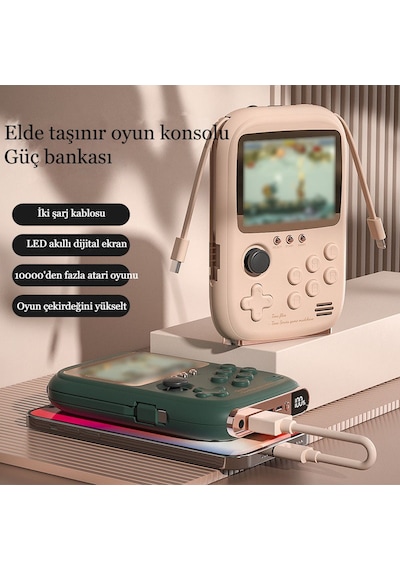 Taşınabilir Mini Oyun Konsolu Apple Uyumlu iOS-type-c Hızlı Çift Şarj Girişli Power Bank 3.2inç Retro 10000 Oyun