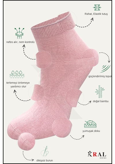 Kral Socks Kadın Bambu Çorap 6 Çift Renkli Hediye Kutulu Patik Kadın Çorap Asorti̇