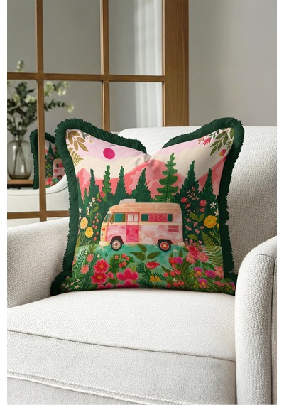Çiçekli Karavan Manzara Saçaklı Yastık Kılıfı - Kamp Retro Bohem Pembe Yeşil Püsküllü Kırlent Kılıfı Kayıp Sahil Serenat Çiçekli Karavan Manzara Saçaklı Yastık Kılıfı - Kamp Retro Bohem Pembe Yeşil Püsküllü Kırlent Kılıfı Kayıp Sahil Serenat