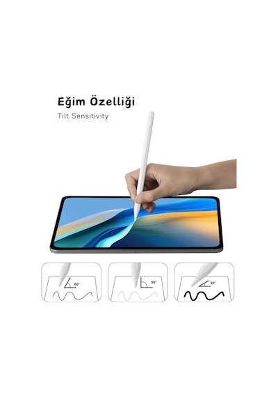 Apple Uyumlu iPad Air 11 2024 Yapışarak Manyetik Şarj Olabilen Avuçiçi Ve Eğim Özellikli Tablet Kalemi Beyaz