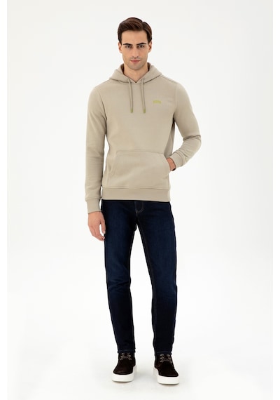 U.S. Polo Assn. Erkek Kapüşonlu Açık Haki Basic Şardonlu Sweatshirt 50295176-VR183