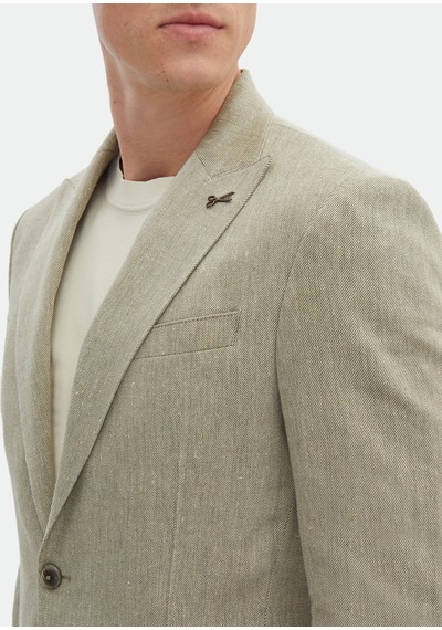 Ramsey Haki Desenli Zeroweight Slim Fit Pamuk Karışımlı Ceket