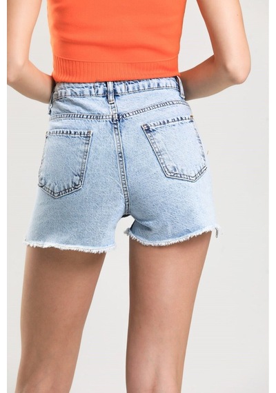 Pass&Pass 2050 Kadın Püsküllü Paça Jeans Denim Kot Şort Buz Mavi